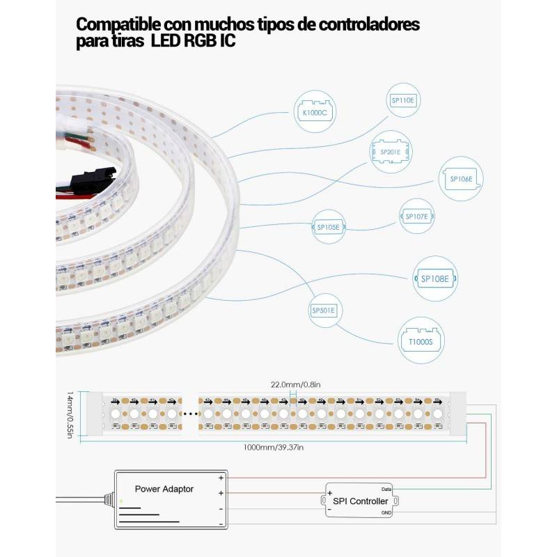 Smart LED Strip IC RGB 5V DC - IP20 - 21,6W/m - 144 LED/m - Width 12mm - 2 meters