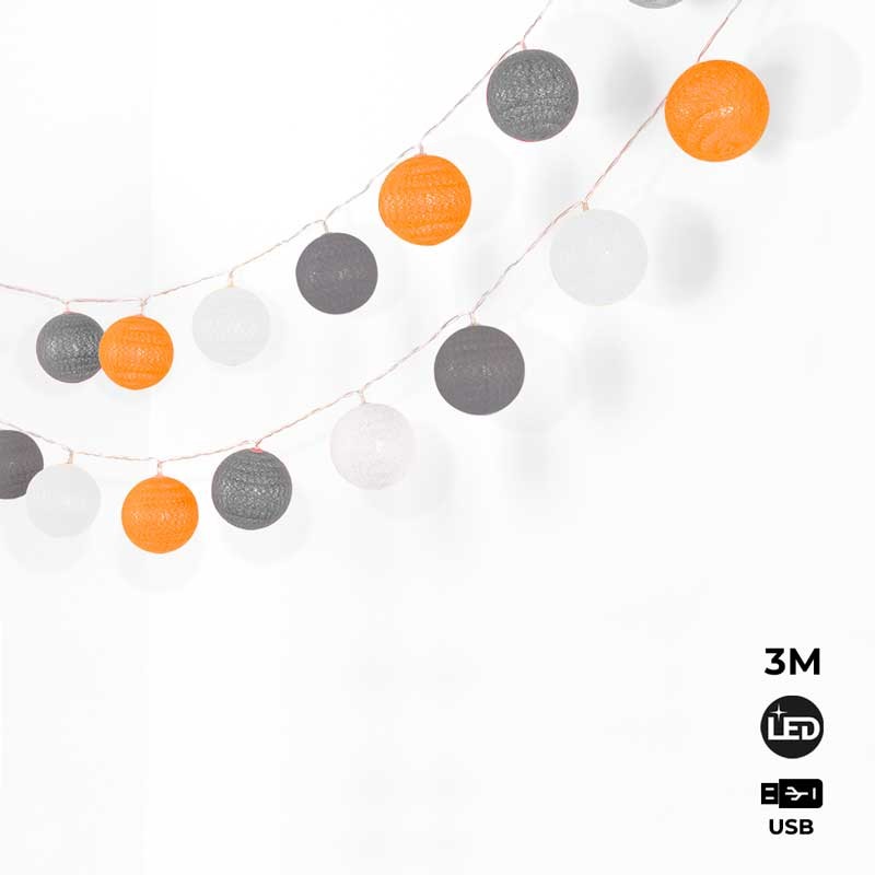 LED Garland cotton balls 20 Balls with USB 3m-IP44-4cm