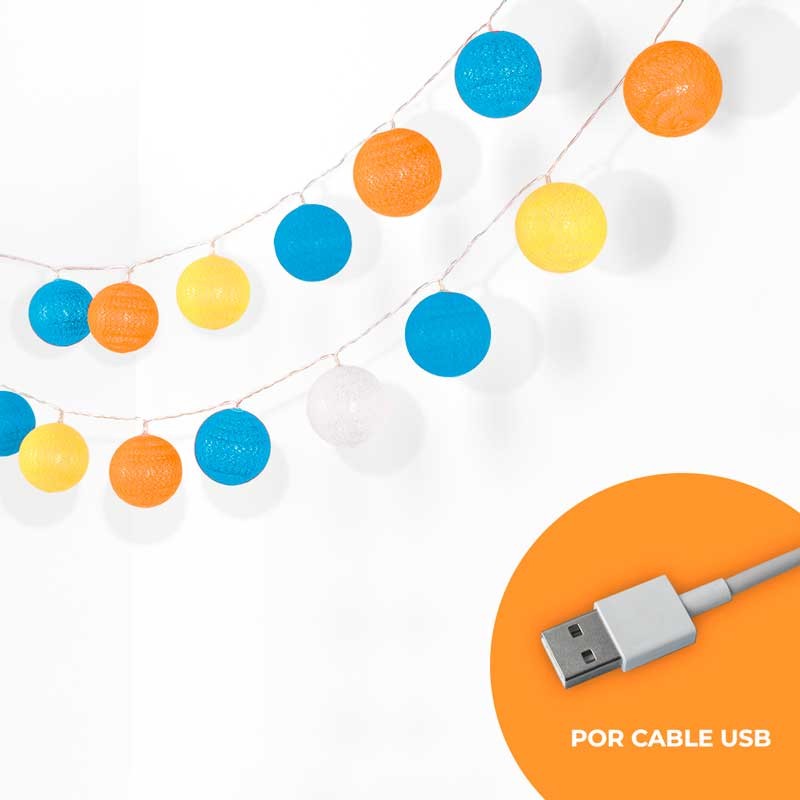LED Garland cotton balls 20 Balls with USB 3m-IP44-4cm