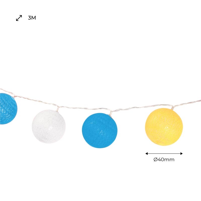LED Garland cotton balls 20 Balls with USB 3m-IP44-4cm