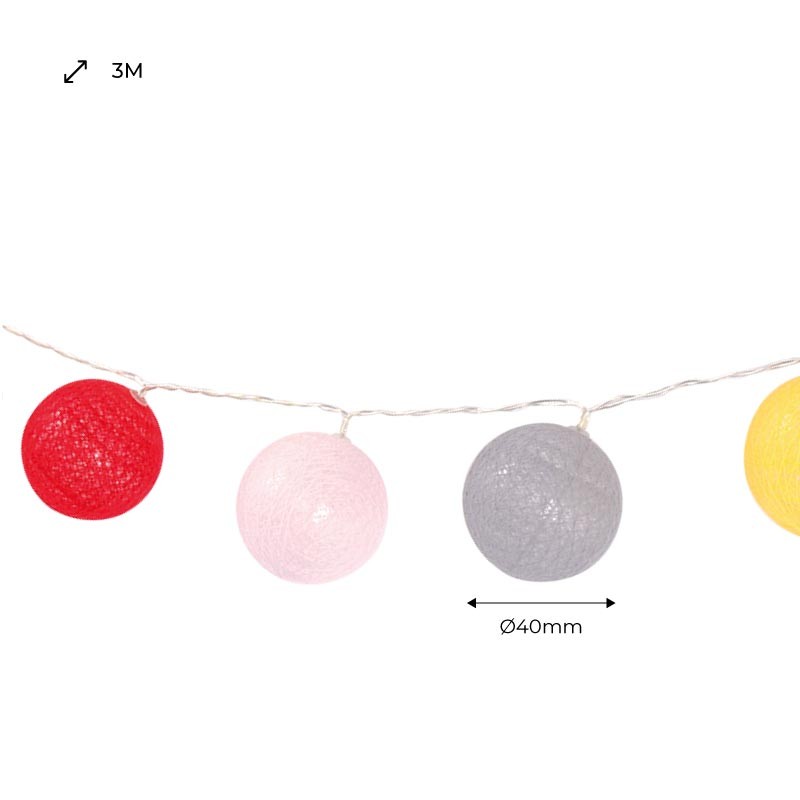 LED Garland cotton balls 20 Balls with USB 3m-IP44-4cm