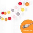LED Garland cotton balls 20 Balls with USB 3m-IP44-4cm