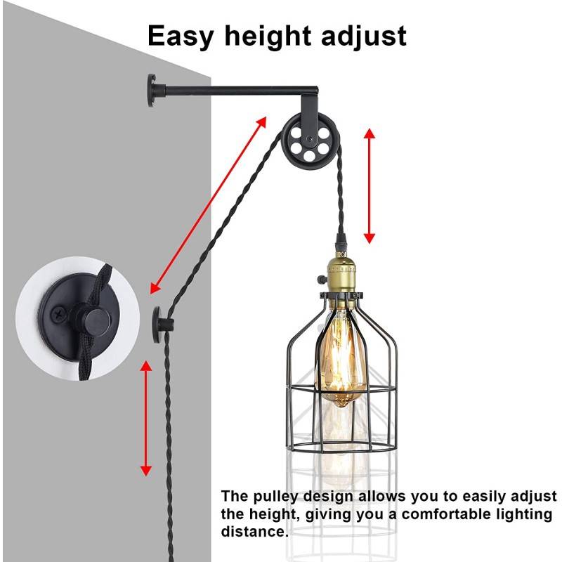Clockwell" cage pendant lamp - With plug and switch - E27