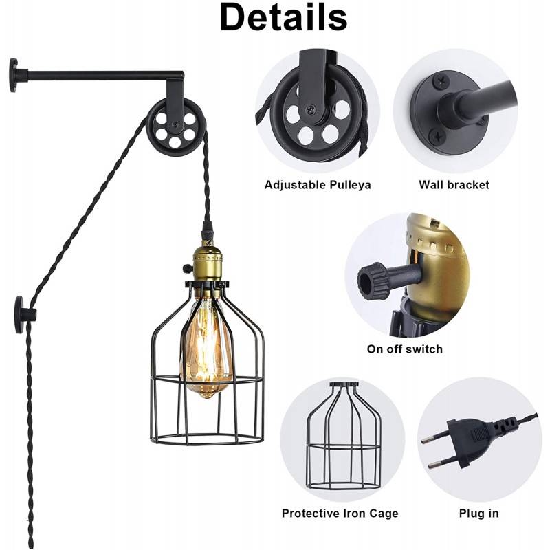 Clockwell" cage pendant lamp - With plug and switch - E27