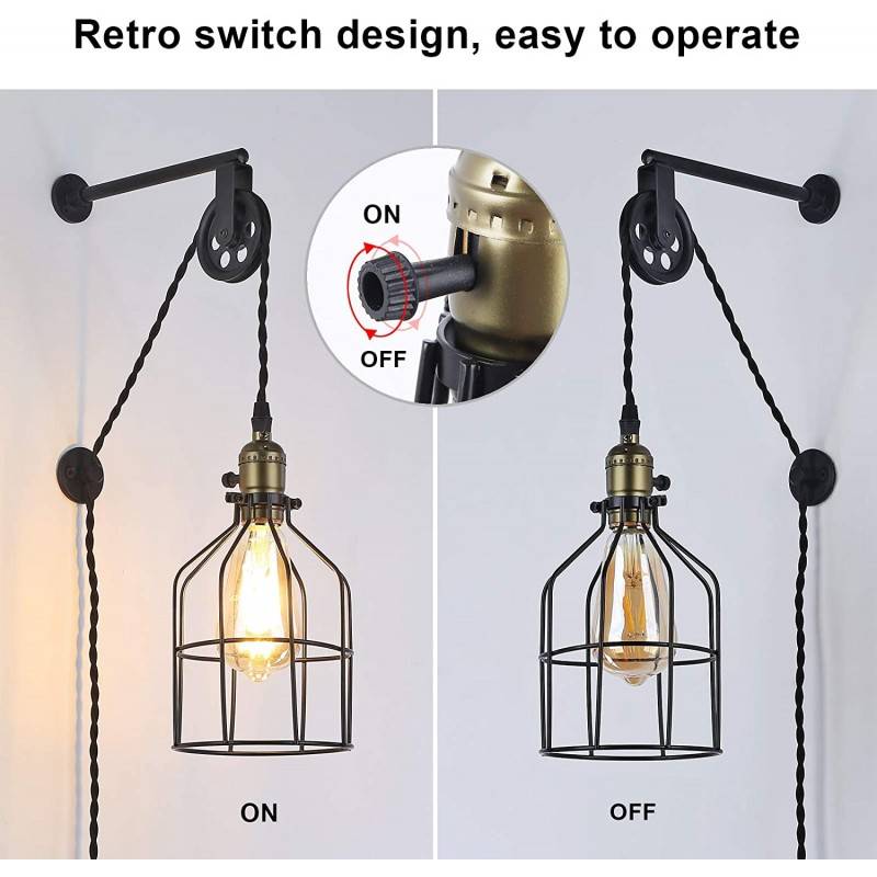 Clockwell" cage pendant lamp - With plug and switch - E27