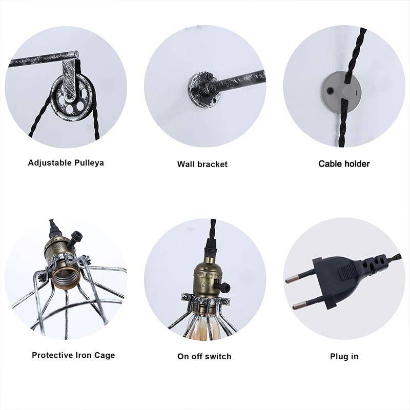 Clockwell" cage pendant lamp - With plug and switch - E27