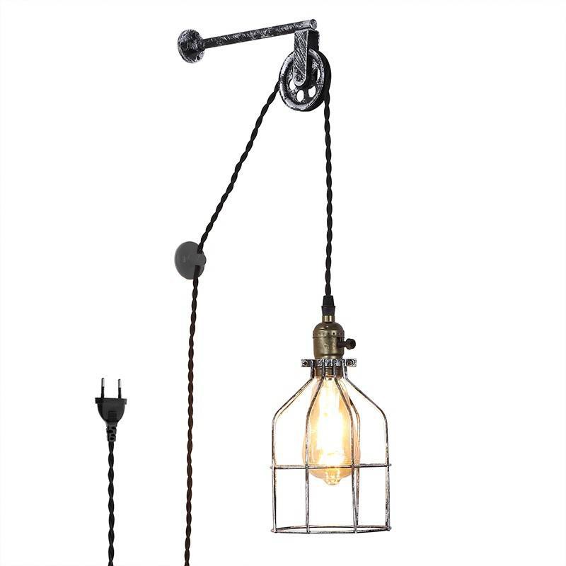 Clockwell" cage pendant lamp - With plug and switch - E27