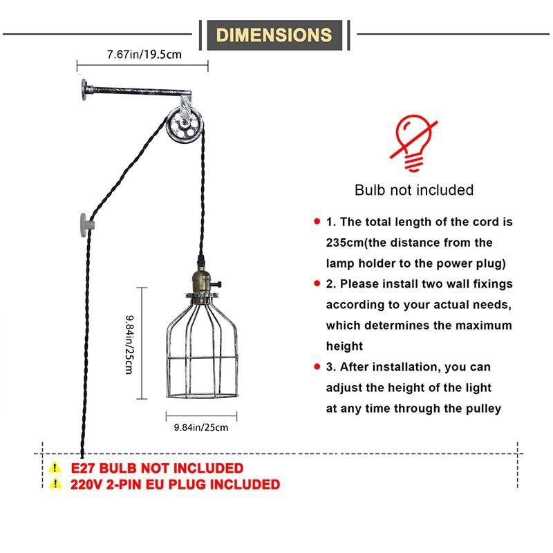 Clockwell" cage pendant lamp - With plug and switch - E27