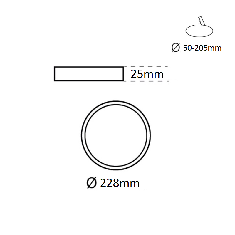 Recessed circular LED downlight - Adjustable cutout diameter: Ø 50 to 205 mm - 20W