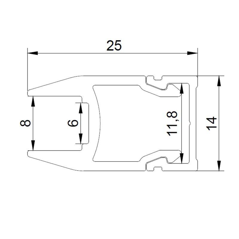 LED strip profile for glass and shelf 25x14mm (2m)