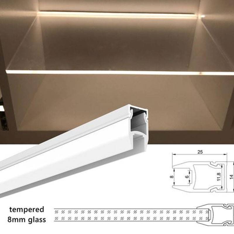 LED strip profile for glass and shelf 25x14mm (2m)