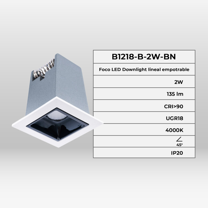 Recessed linear LED downlight - 2W - UGR18 - CRI90 - OSRAM Chip