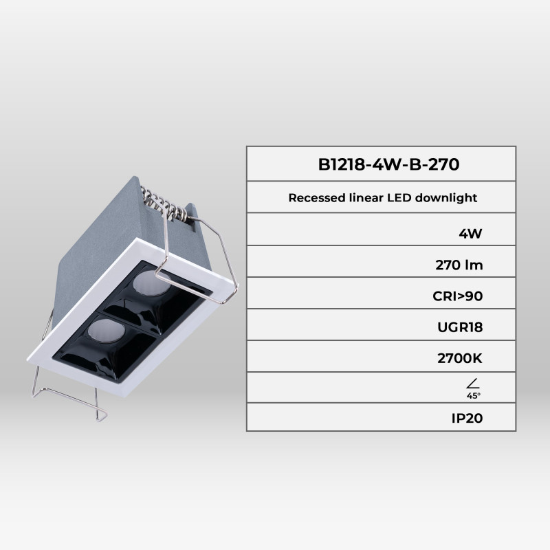 Recessed linear LED downlight 4W - UGR18 - CRI90 - OSRAM Chip