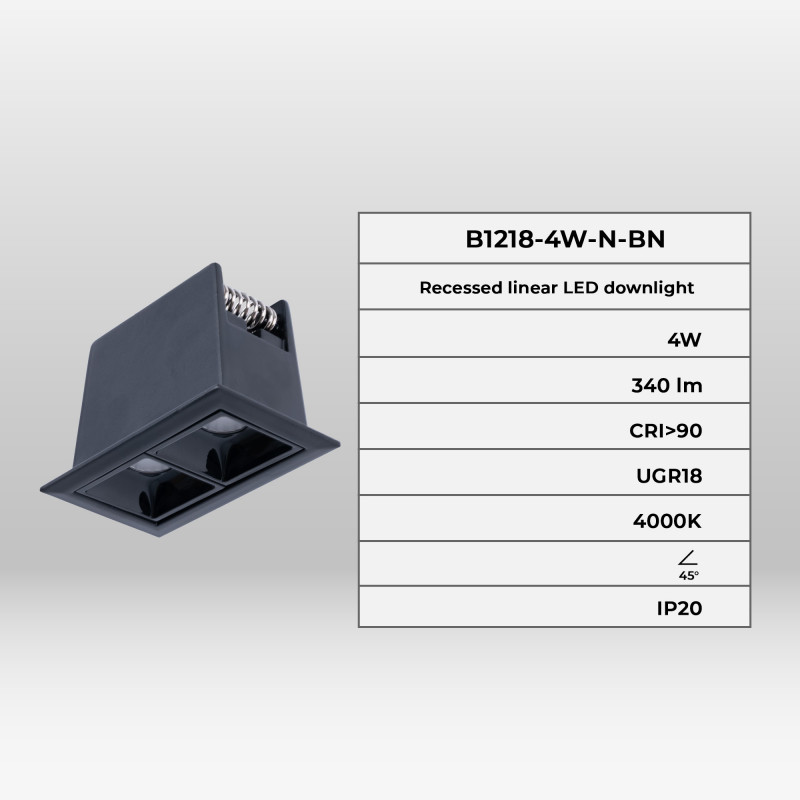 Recessed linear LED downlight 4W - UGR18 - CRI90 - OSRAM Chip