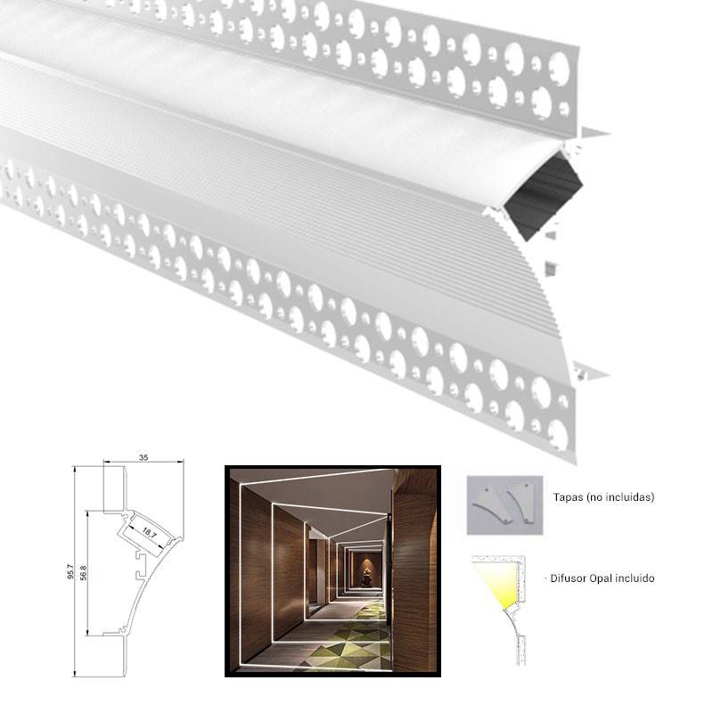 Profile for LED strip integration Plaster/Pladur 96x35 Trimless Bottom/Up Corner (2m)