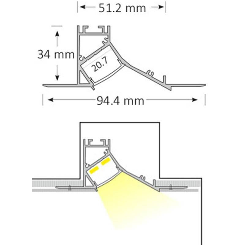 LED Strip Profile 94x34 Trimless Top/Bottom Corner (2m)