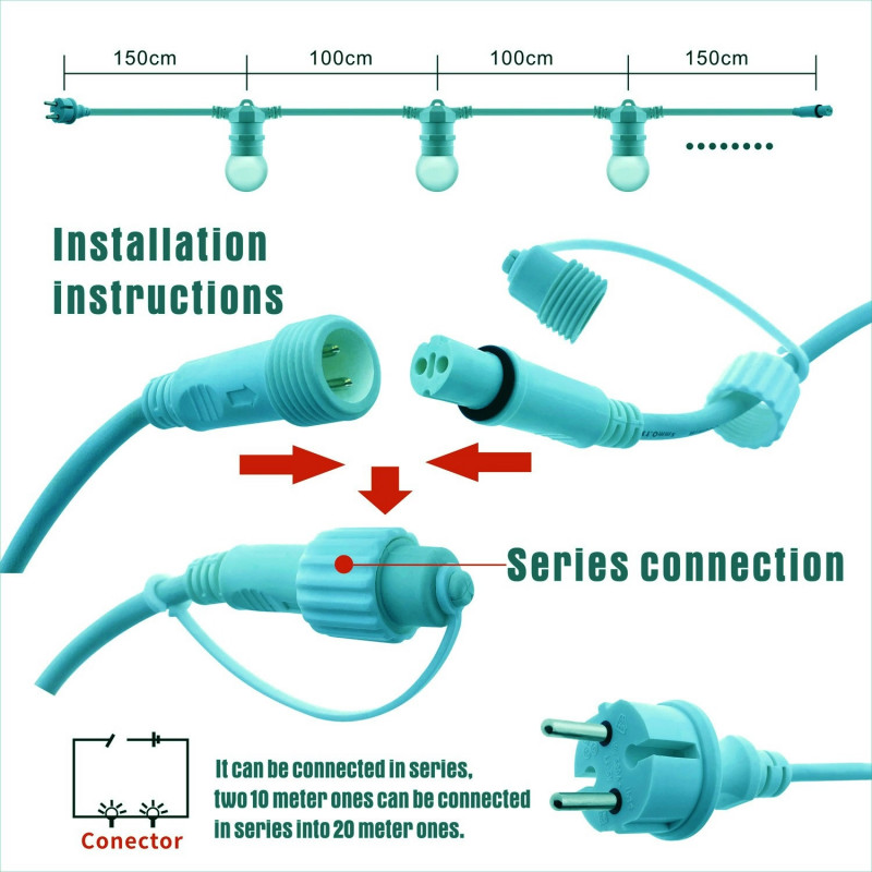 Decorative garland of 10 meters for outdoor interconnectable 10 meters