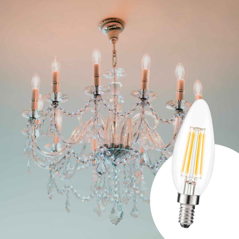 LED candle bulb E14 C35 filament 5W transparent