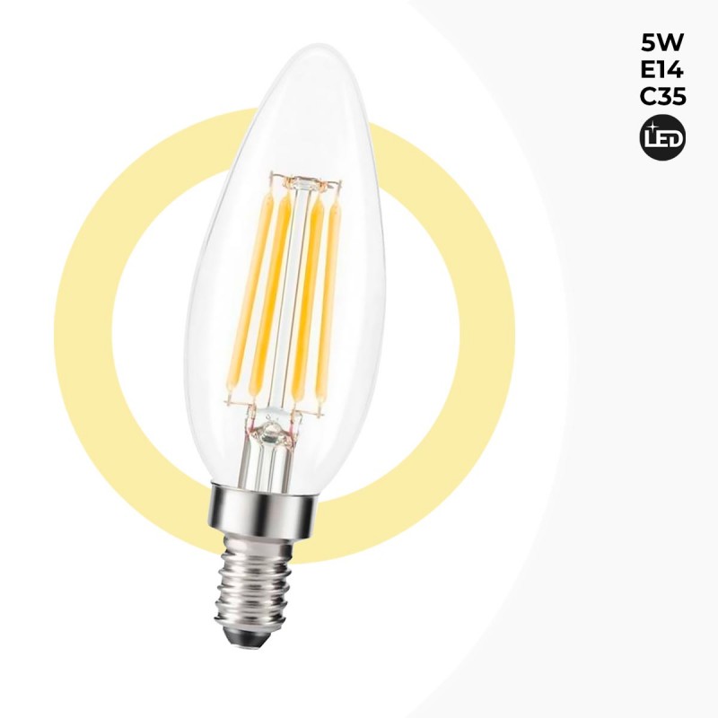 LED candle bulb E14 C35 filament 5W transparent