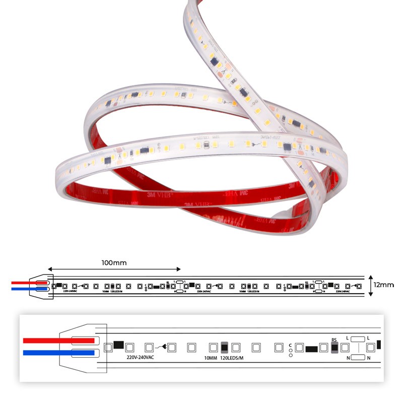 LED Strip 220V - 300W (2400xSMD2835) - 12mm - Outdoor use: IP67 - 20 meter roll