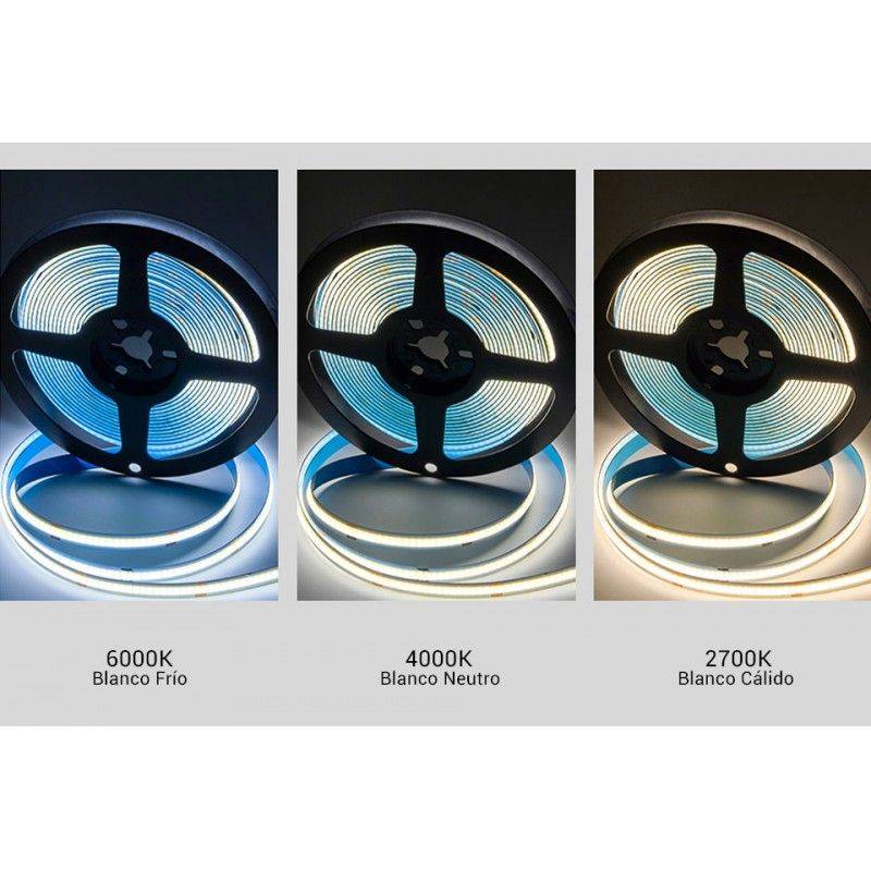 COB LED Strip 24V DC - 12W/m - Colours - 8mm - IP20 - 5m roll - Cut every 4 cm