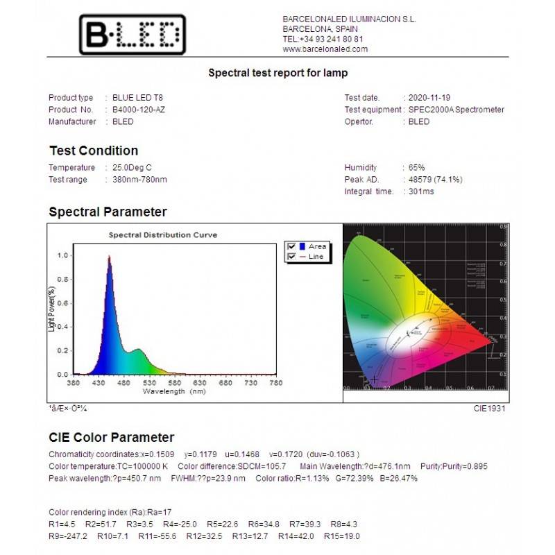 LED T8 120cm colored tube -18W