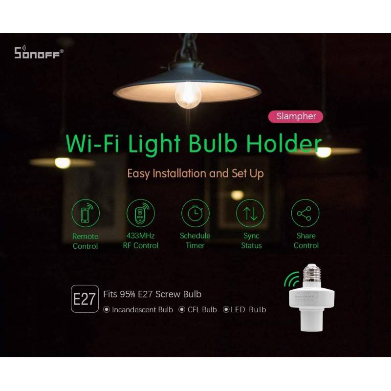 E27 WiFi Smart Lamp Holder Adapter | SONOFF SLAMPHER