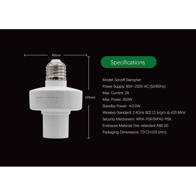 E27 WiFi Smart Lamp Holder Adapter | SONOFF SLAMPHER