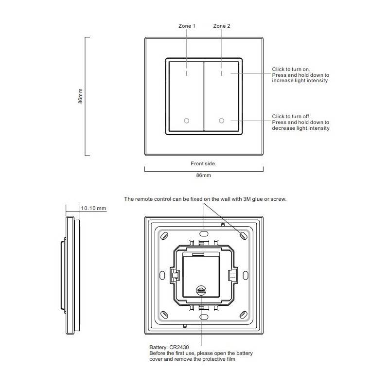 RF pushbutton mechanism Single-color dimmer switch for LED lighting 2 keys SUNRICHER - Perfect RF