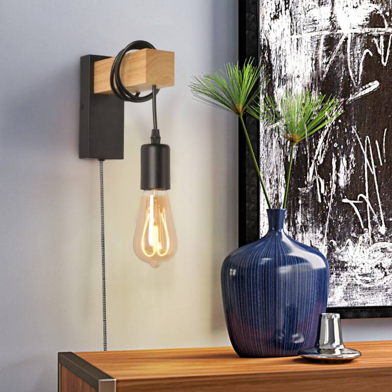 Wooden wall sconces with switch and plug "RUDER".
