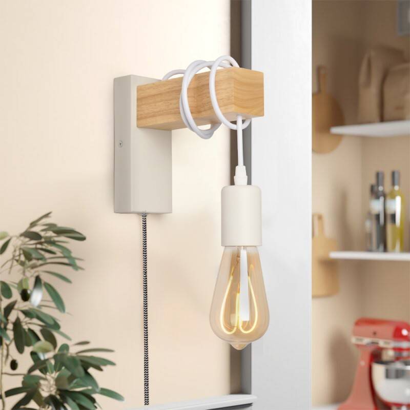 Wooden wall sconces with switch and plug "RUDER".