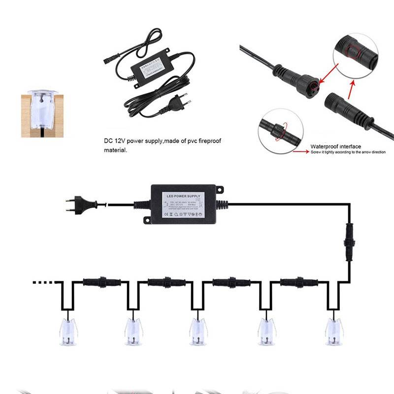 Kit 6 recessed LED spotlights for stairs or floor 0,4W 12V-DC IP67