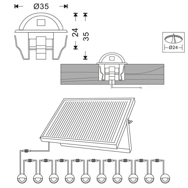 Pack 10 Recessed LED Solar Spotlights with Solar Panel