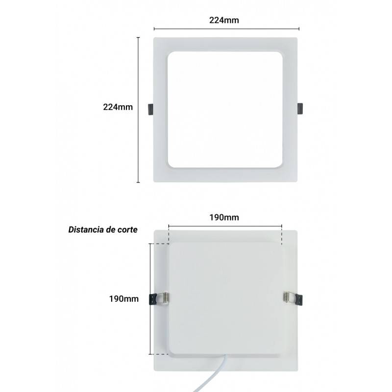 Square recessed LED downlight 22W Cut 190 X 190mm