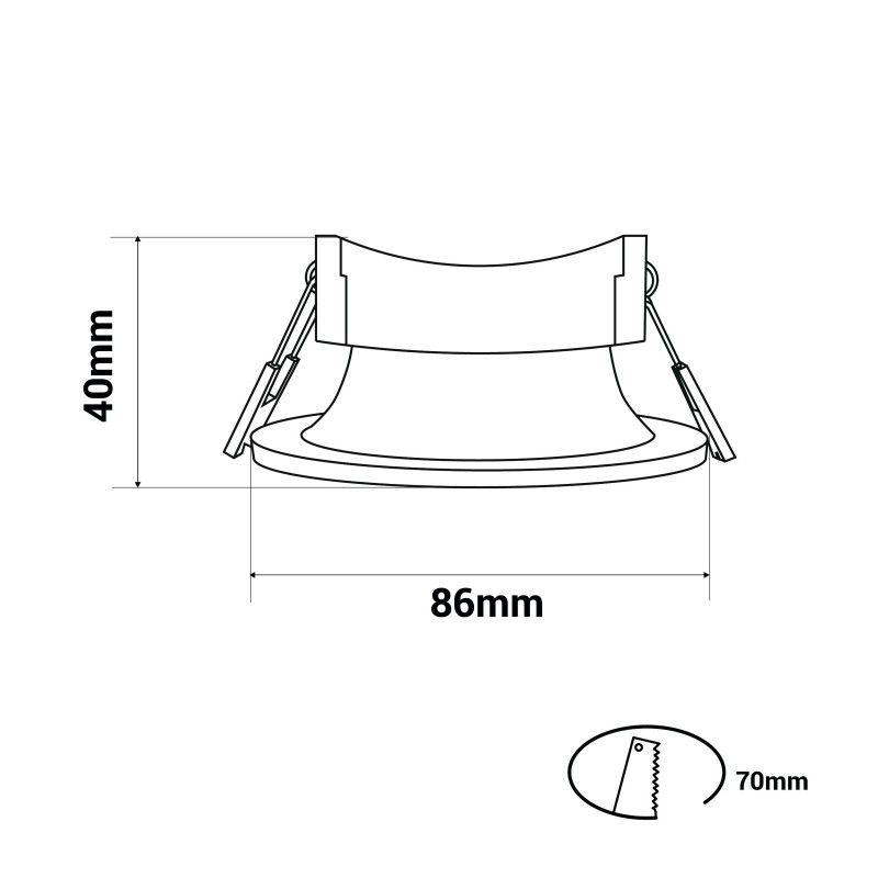 Circular downlight ring for GU10 / MR16 bulb - Cut Ø70mm