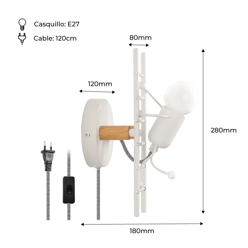 Wall Light "Doll " - With switch and plug - E27