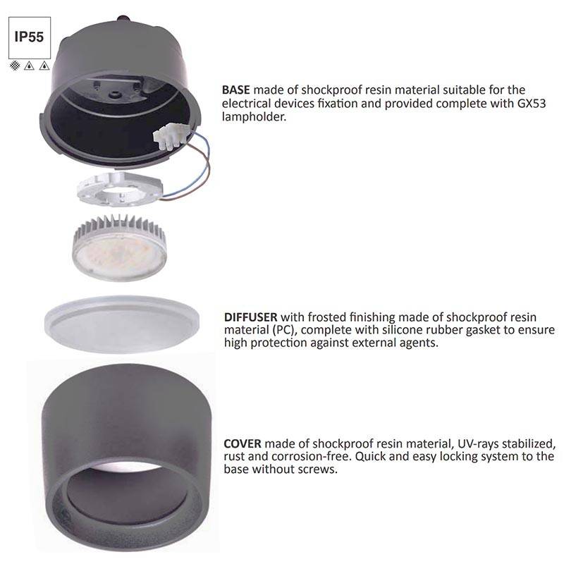 CCT "Livia 160" FUMAGALLI outdoor ceiling light - 7W - GX53 - IP55
