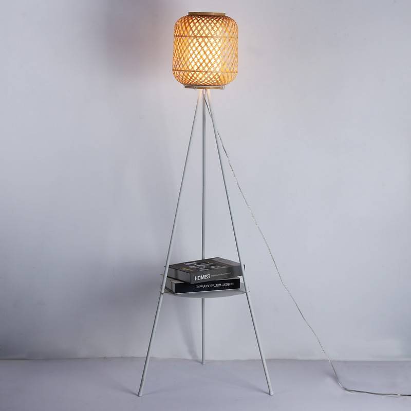 Bamboo floor lamp with built-in table "ORSON".