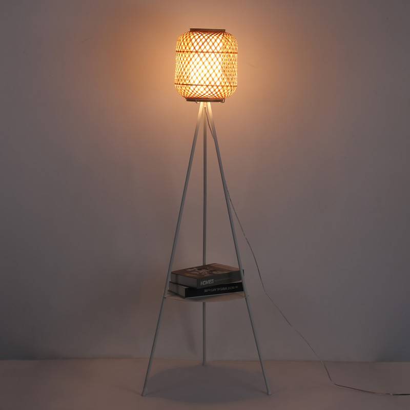 Bamboo floor lamp with built-in table "ORSON".