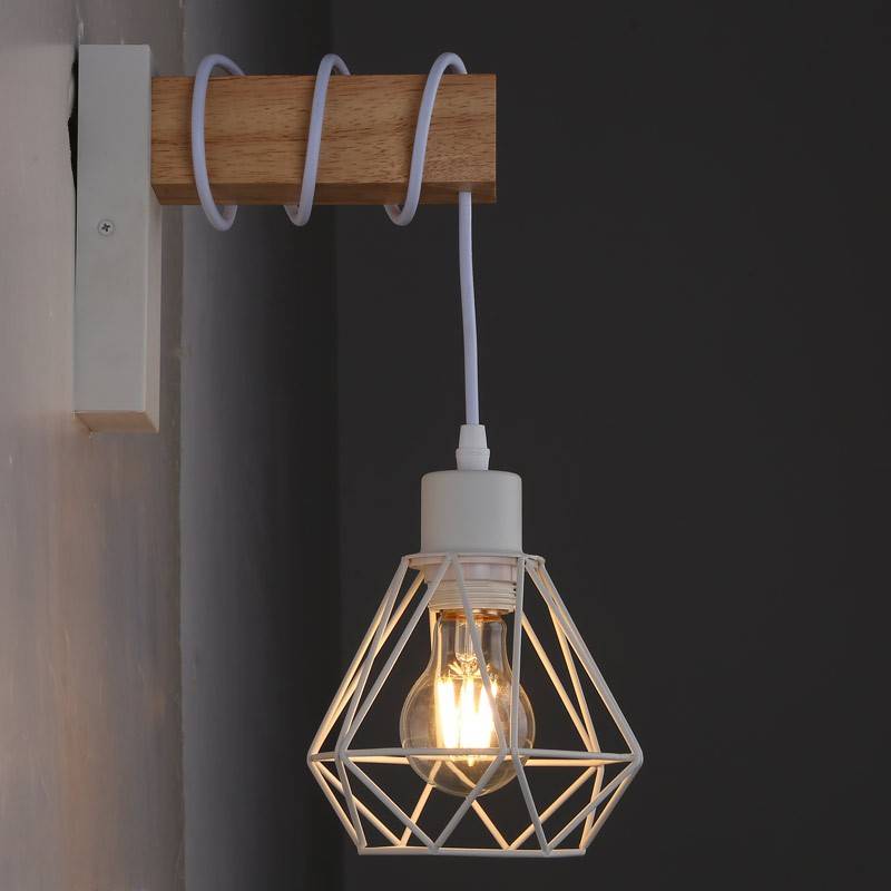 Wooden wall sconces metal cage "RODEN".