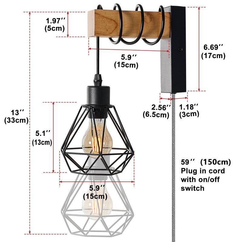 Cage wall light with cable and plug "RODEN".
