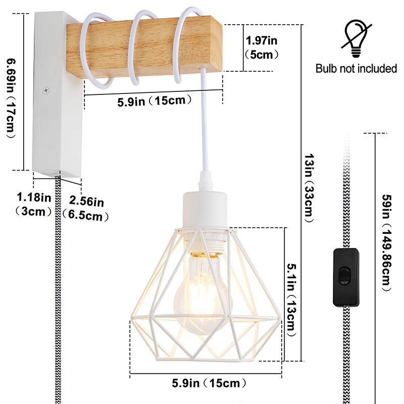 Cage wall light with cable and plug "RODEN".