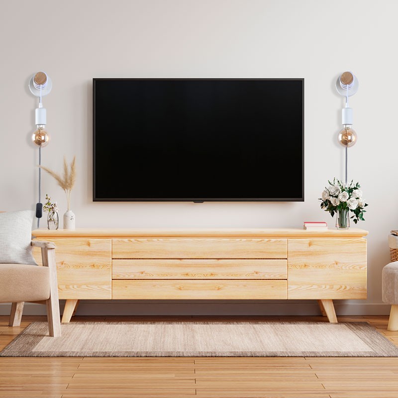Wooden wall light with switch and plug "MILA".