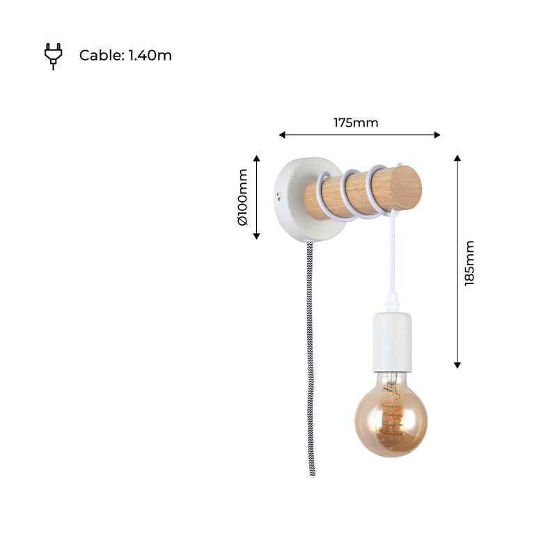 Wooden wall light with switch and plug "MILA".