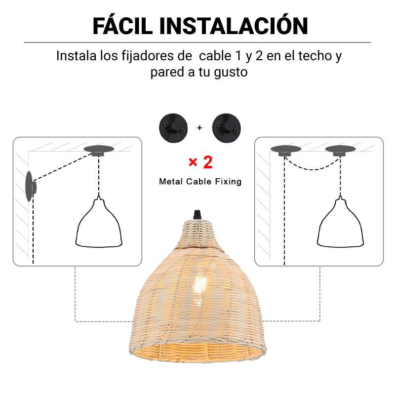 Wicker pendant lamp with pulley "SASKI".