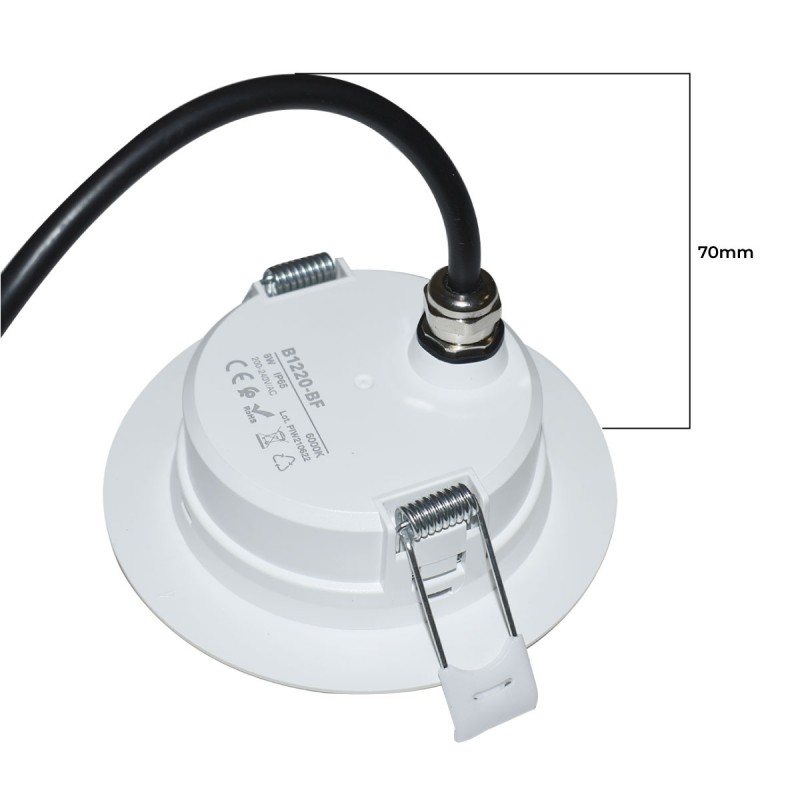 Waterproof recessed LED downlight - IP65 - 8W - Cut Ø 80-95mm