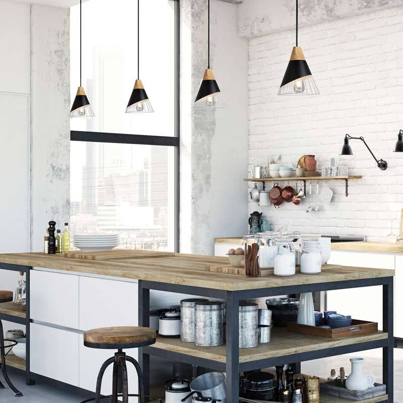 Metal and wood pendant lamp - "ADOR"