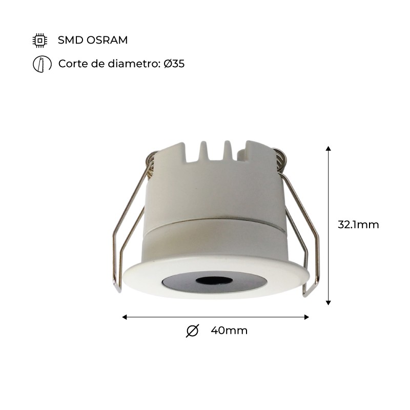 Downlight LED Mini 3W - OSRAM Chip - Low UGR - CRI 90 - Ø 40mm