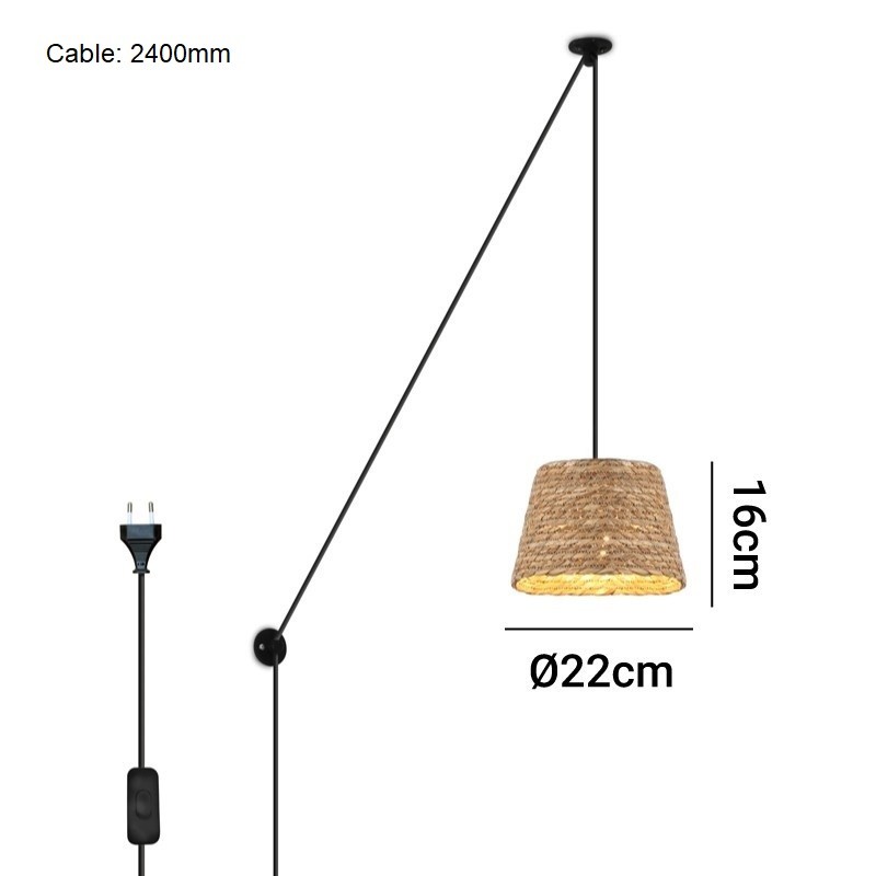 Hemp adjustable pendant lamp "Moki" - E27