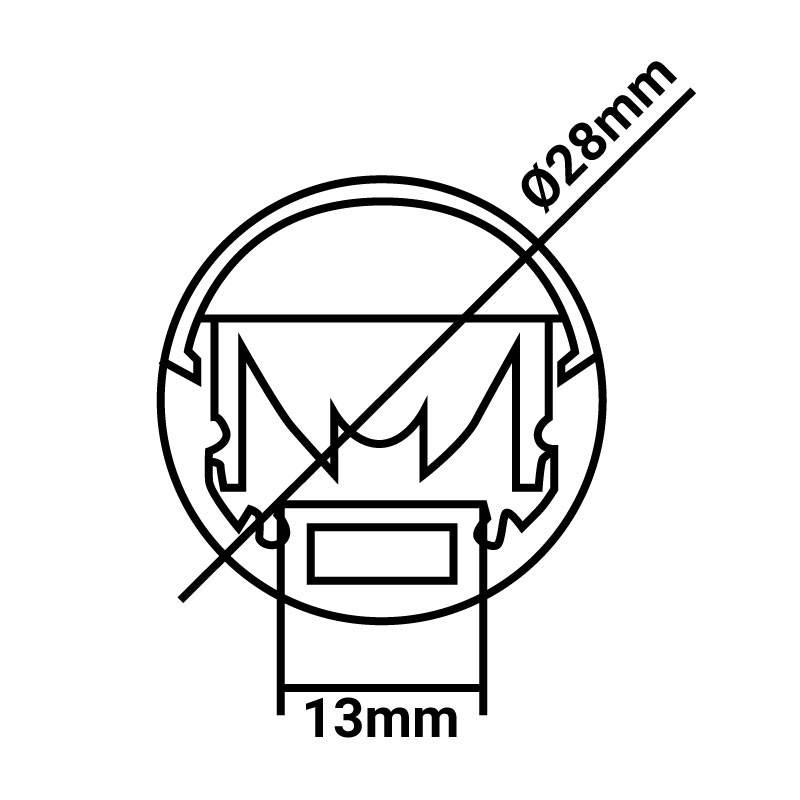 Aluminium profile for ≤ 13mm LED strip - Surface - ø 28mm - 2 metres